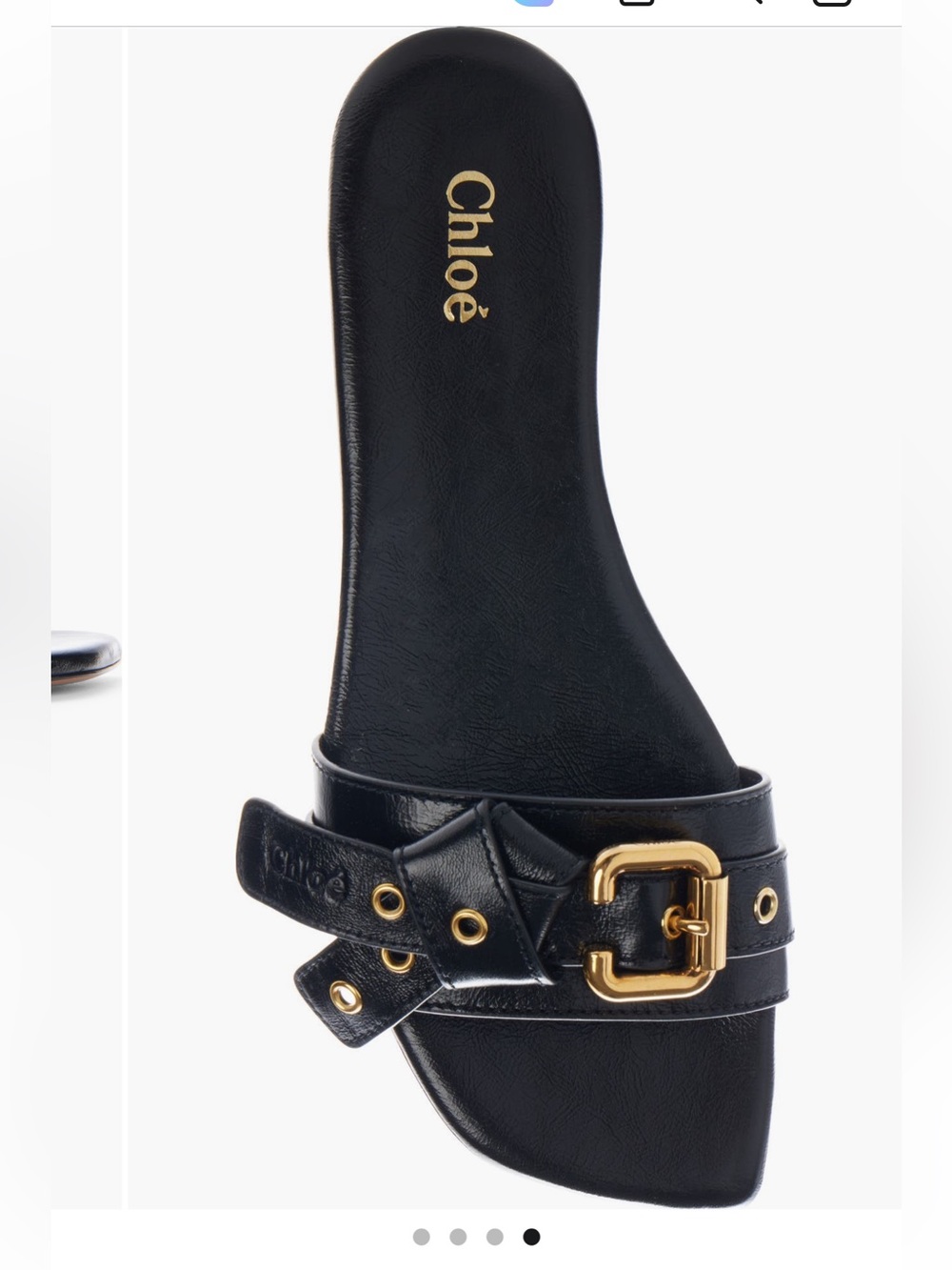 Chloé Black Leather Slide Sandals with Gold Buckle